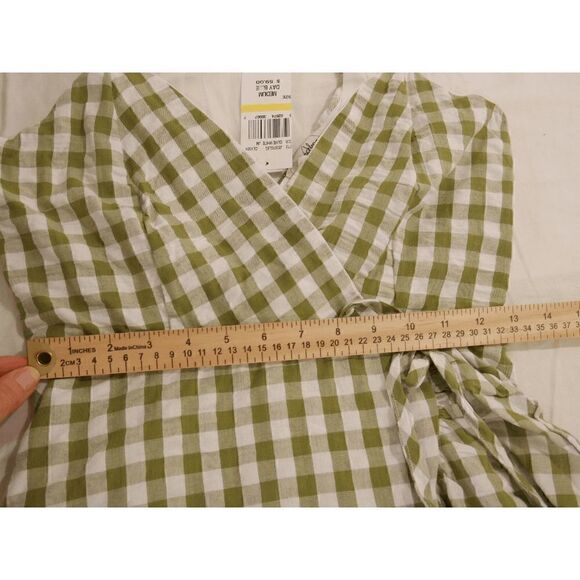Juniors' Gingham Cotton Faux-Wrap Mini dress Size M - Picture 6 of 7